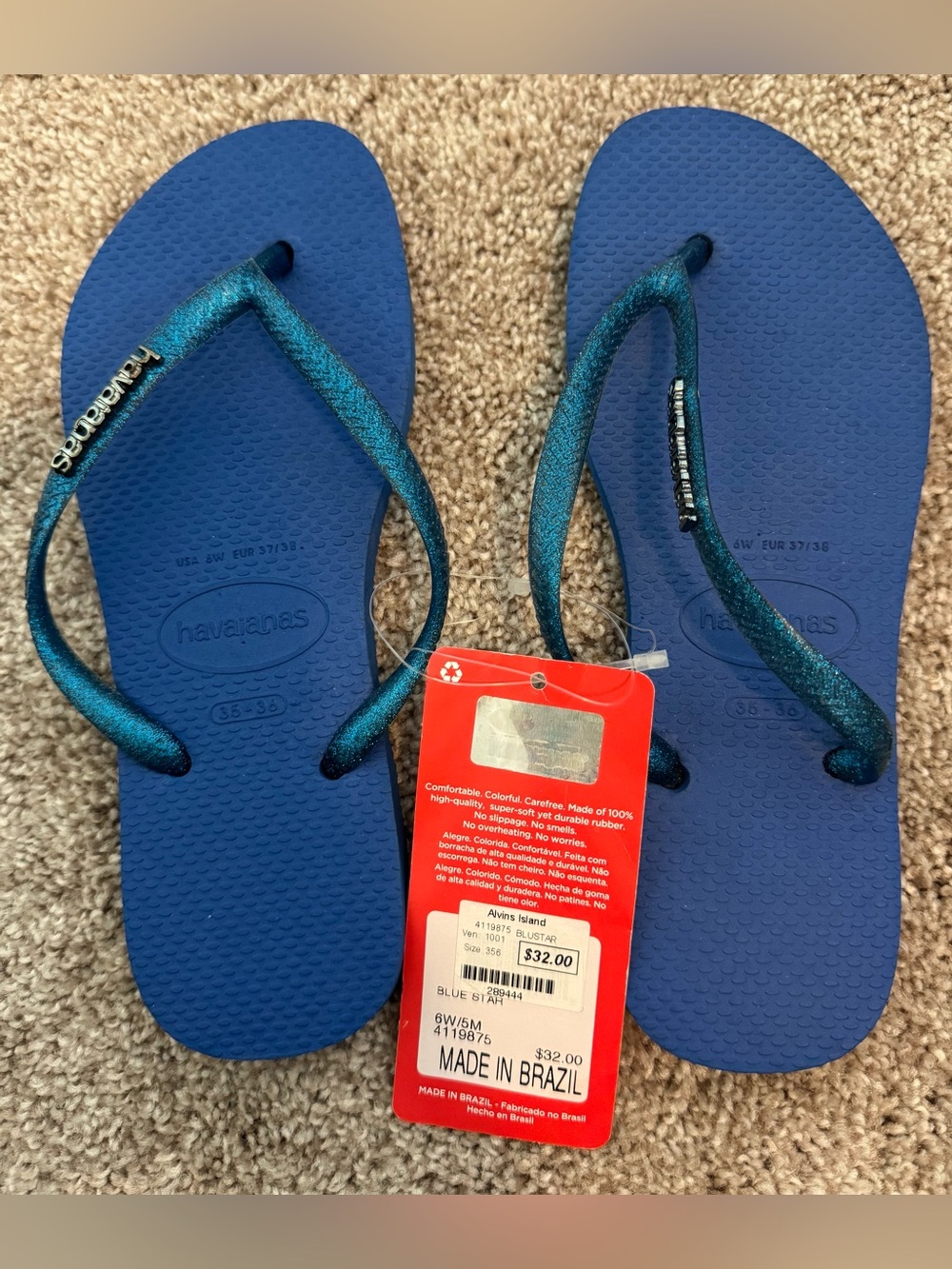 Havaianas Blue Glitter Slim Flip-Flops